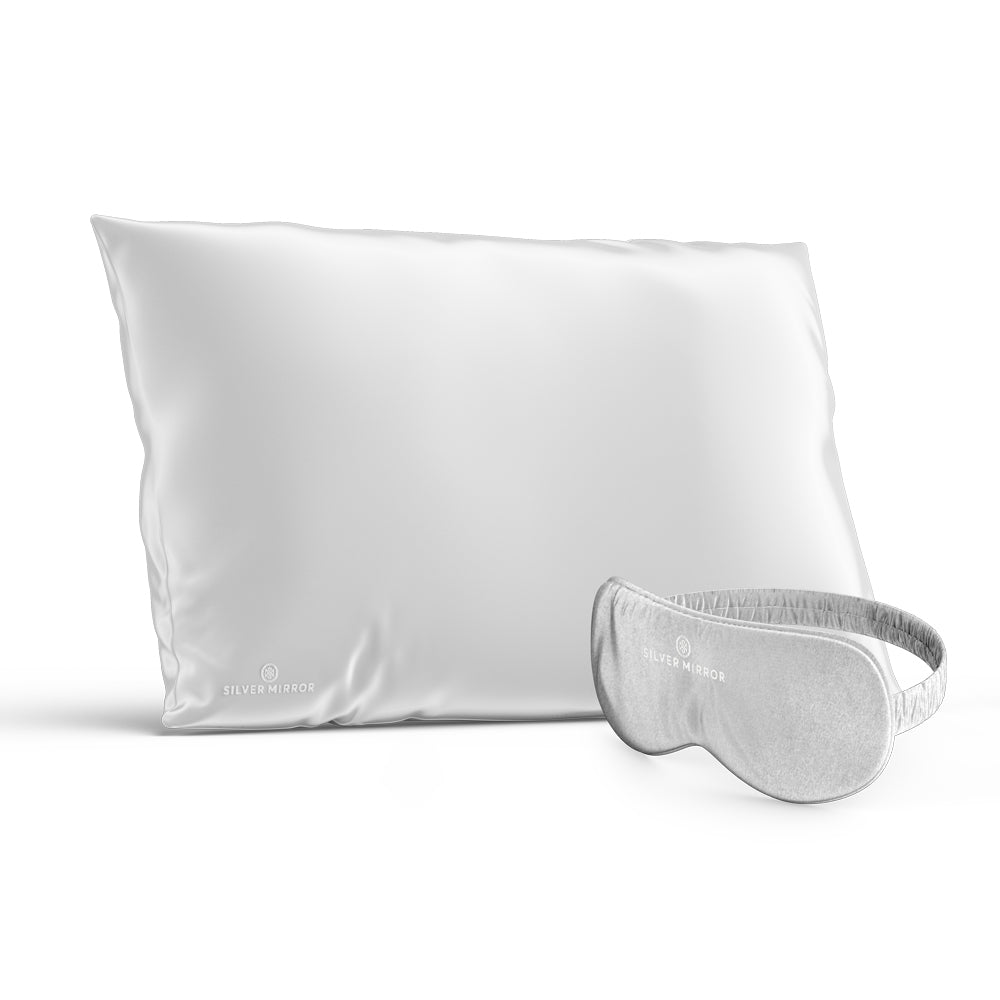 Silver Mirror Silk Eye Mask and Silk Pillowcase Set