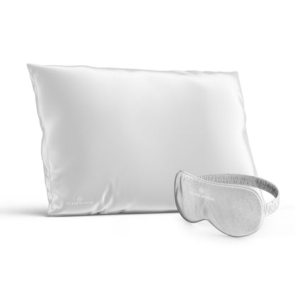 Silver Mirror Silk Eye Mask and Silk Pillowcase Set